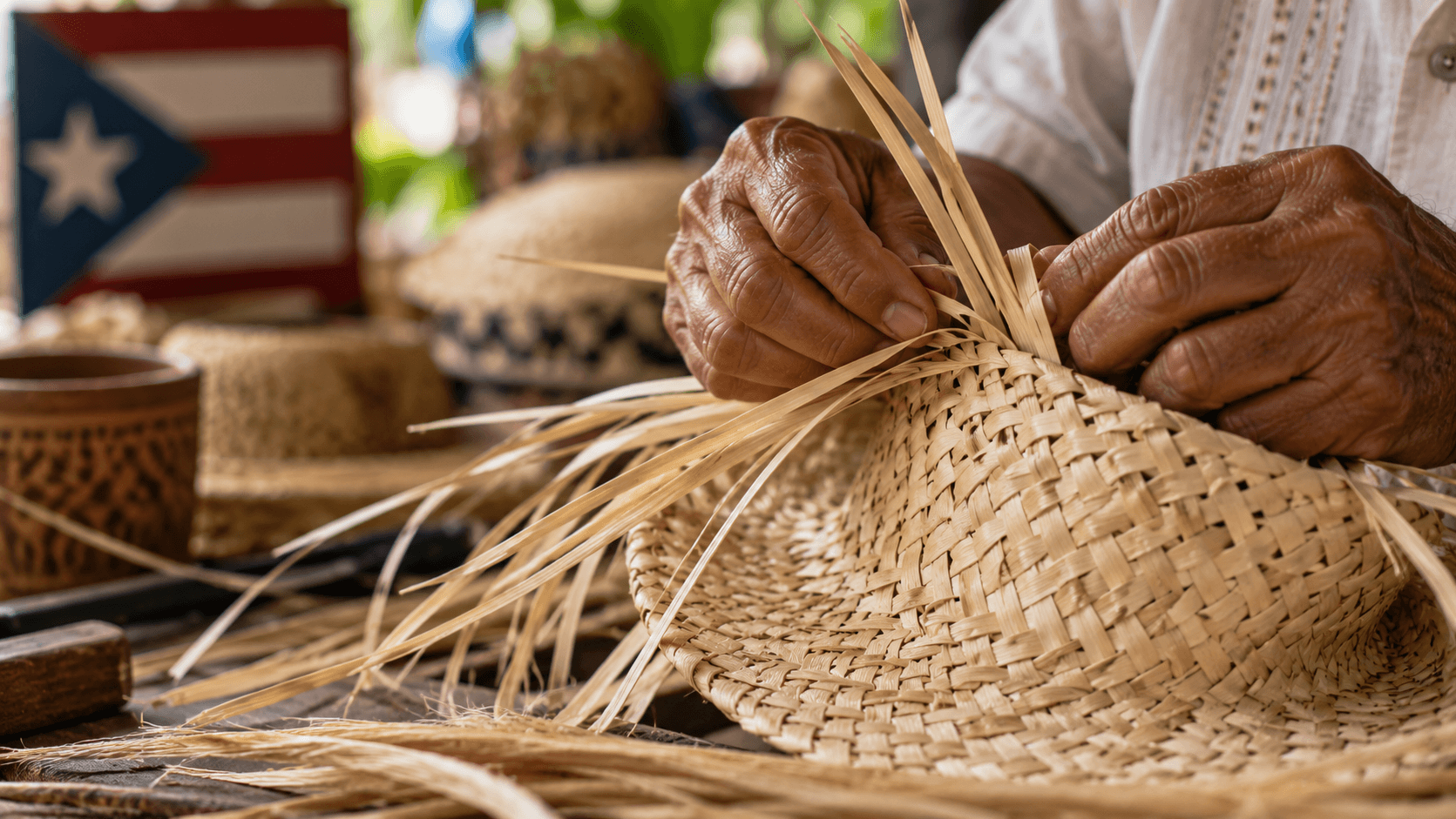 Sombrero puertorriqueño de paja tejido a mano